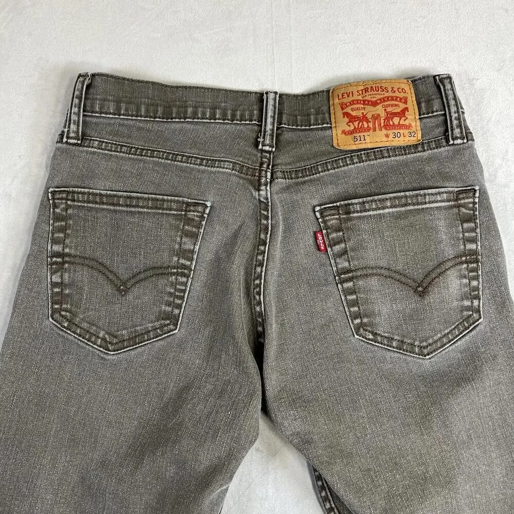Levis 511 Jeans Mens 30x32 Brown Gray Wash Slim Fit Faded Straight Leg Denim